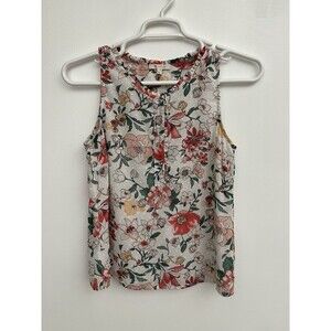 Skies Are Blue Women Sheer Blouse Floral Small Sleeveless Round Neck With Button